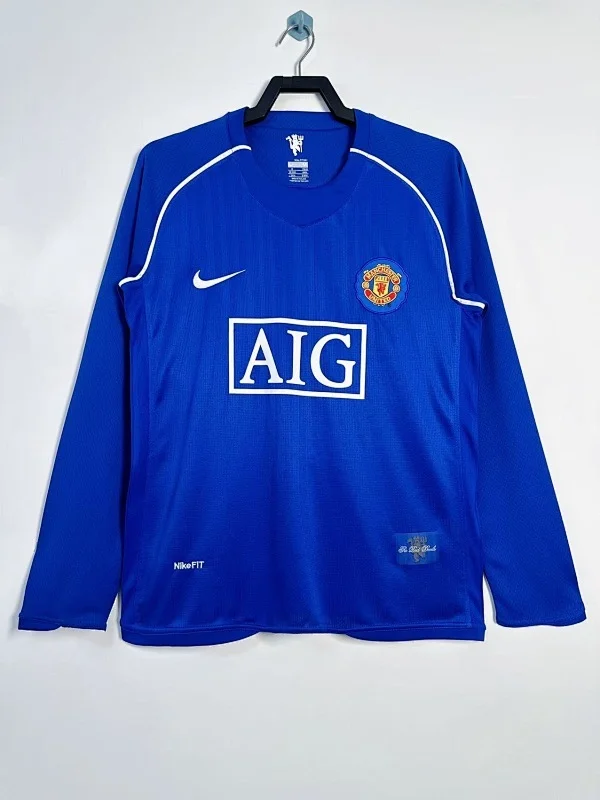 Camiseta Manchester United Portero Azul Manga Larga Manga Larga 2007/2008 retro foto 1